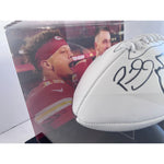 Load image into Gallery viewer, Travis Kelce Patrick Mahomes full size Kansas City Chiefs logo football with signed with proof and 14x9 acrylic display case
