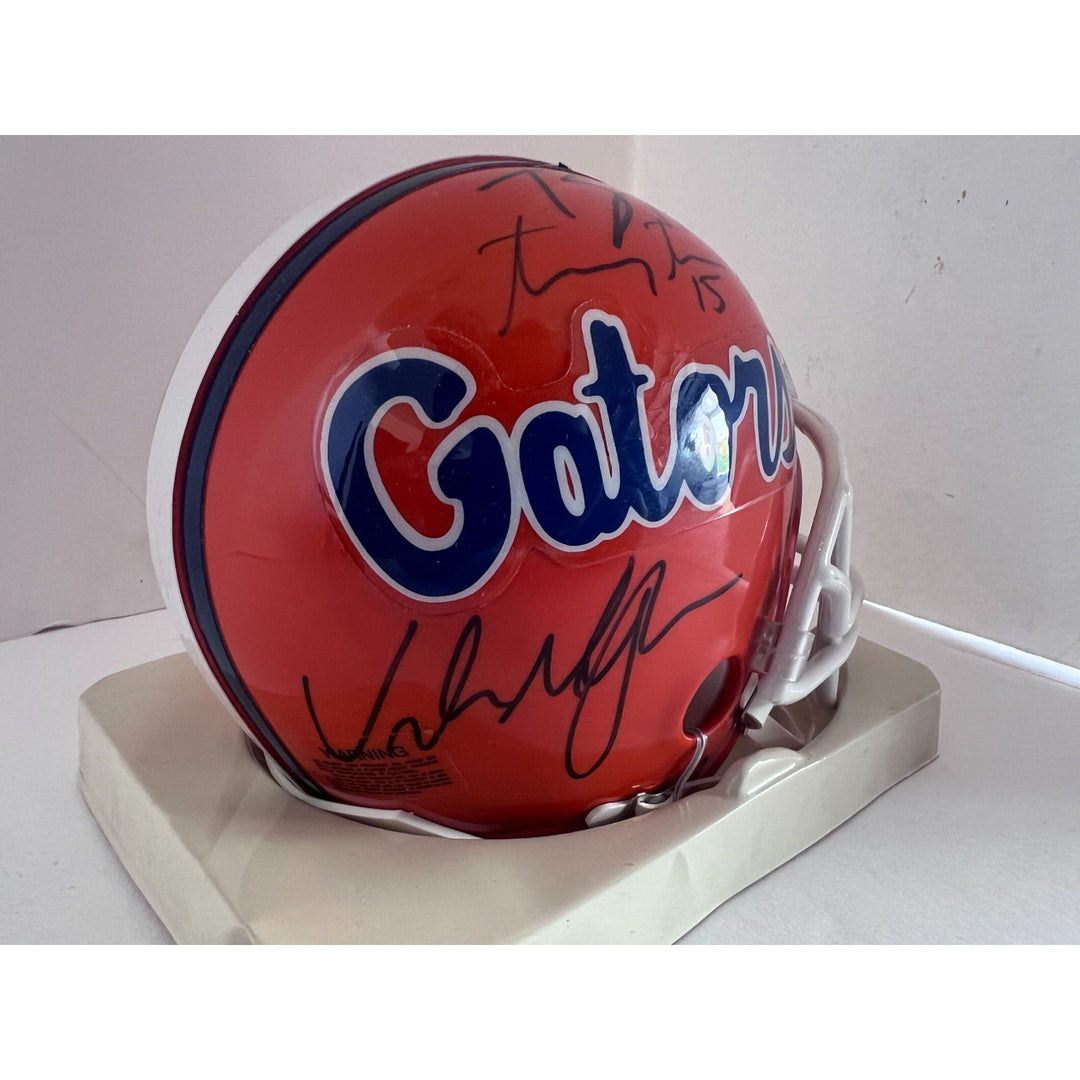 Florida Gators Tim Tebow Percy Harvin Urban Meyer Riddell mini helmet signed with proof