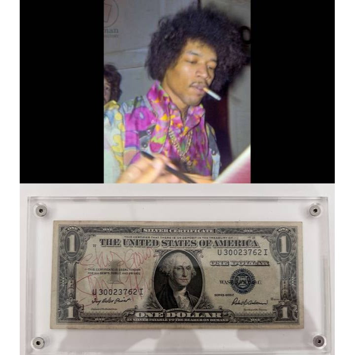 Jimi Hendrix 1935 silver certificate vintage dollar bill signed with proof