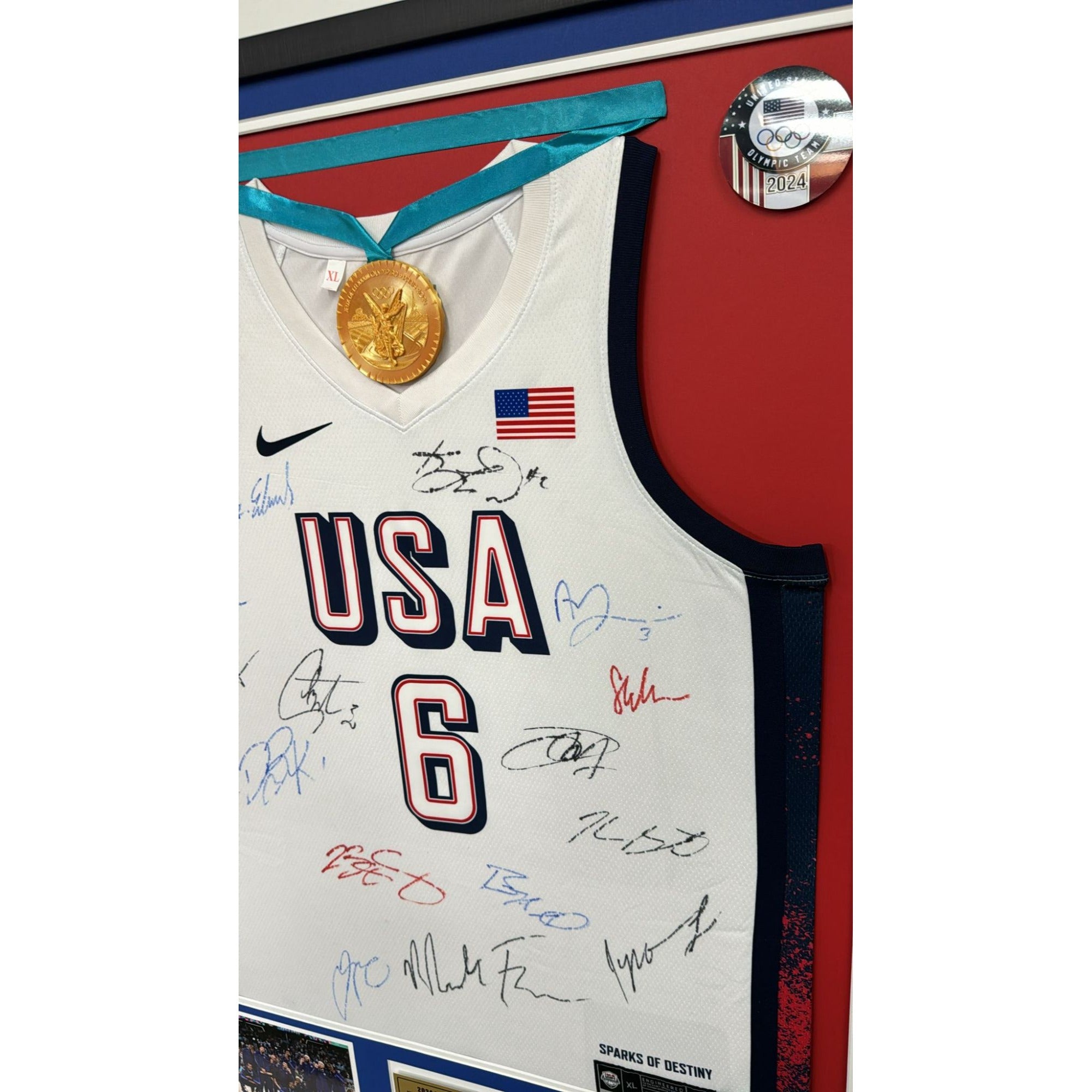 USA Stephan Curry LeBron James 2024 Gold Medal Olympic Mens Basketball team signed jersey with photo proof