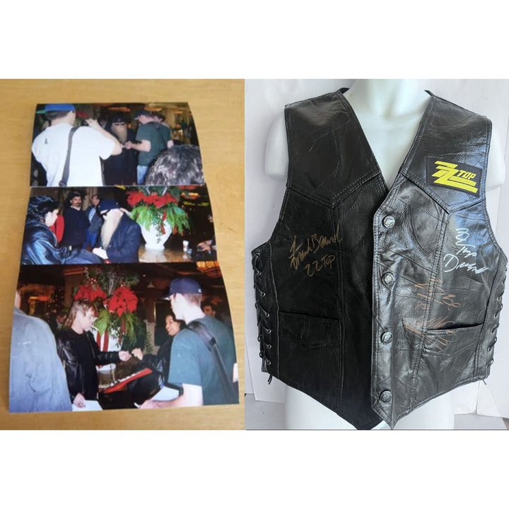 ZZ Top Billy Gibbons Frank Beard Dusty Hill size extra large leather vest with band logo signed with proof