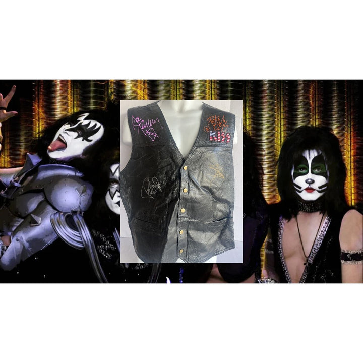 Kiss, Gene Simmons, Paul Stanley, Peter Chris, Ace Frehley size 2XL vest signed with proof