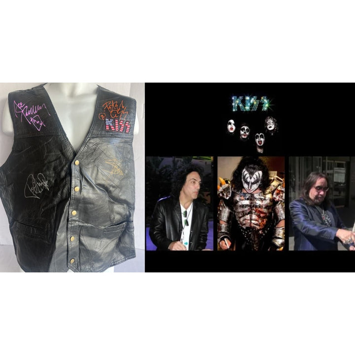 Kiss, Gene Simmons, Paul Stanley, Peter Chris, Ace Frehley size 2XL vest signed with proof