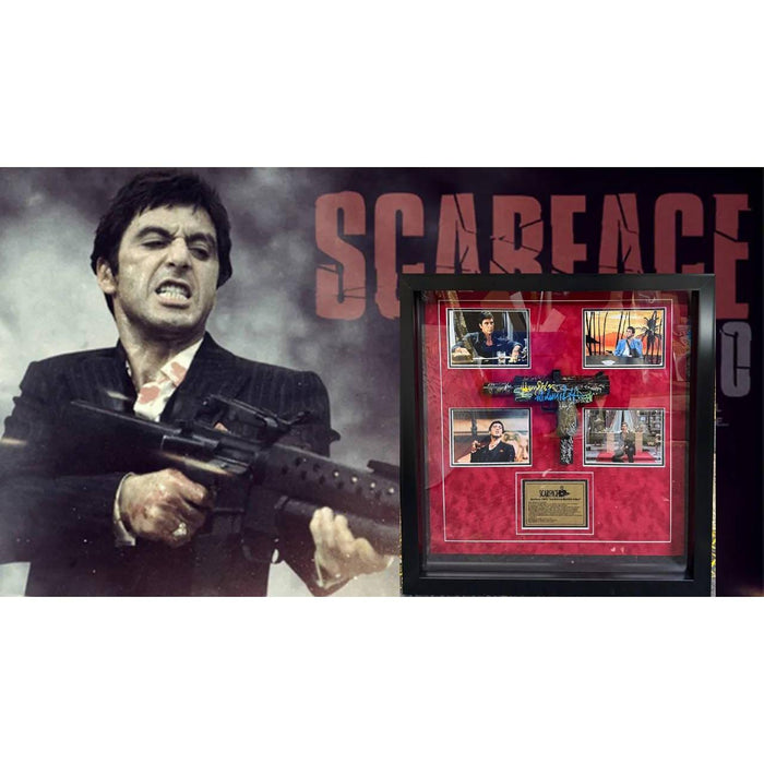 Scarface Tony Montana Al Pacino Michelle Pfeiffer Steven Bauer cast signed machine gun (17 sigs) with museum quality framed 26x27