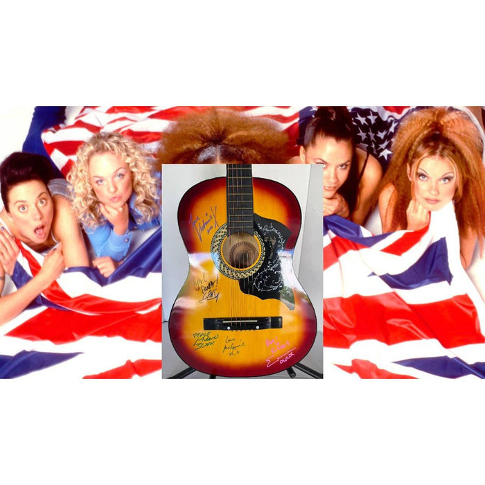 Spice Girls  Geri Halliwell Melanie Chisholm Victoria Beckham Melanie Brown and Emma Bunton vintage acoustic guitar signed with proof