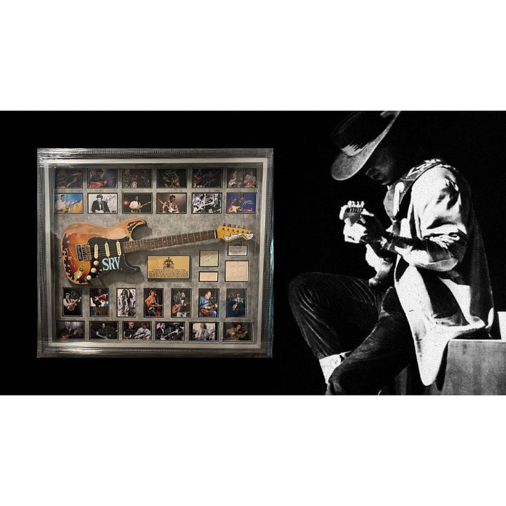 Guitarist Legends 33 signed Stevie Ray Vaughan Jimi Hendrix Chuck Berry Jimmy Page Eric Clapton 48x42 framed and signed.