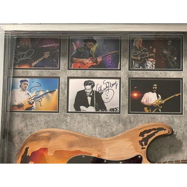 Guitarist Legends 33 signed Stevie Ray Vaughan Jimi Hendrix Chuck Berry Jimmy Page Eric Clapton 48x42 framed and signed.