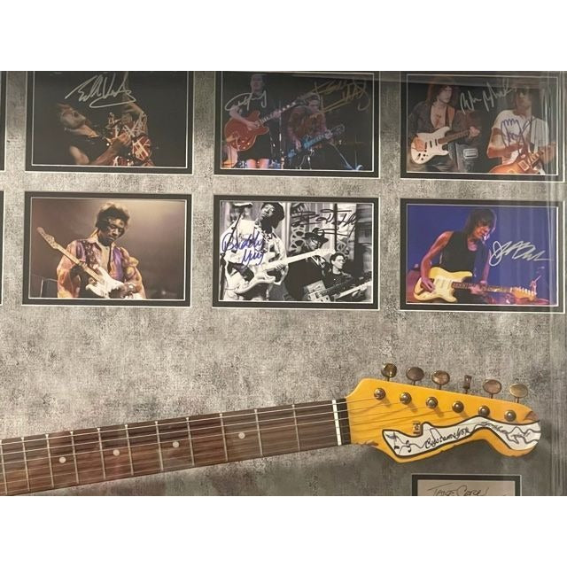 Guitarist Legends 33 signed Stevie Ray Vaughan Jimi Hendrix Chuck Berry Jimmy Page Eric Clapton 48x42 framed and signed.