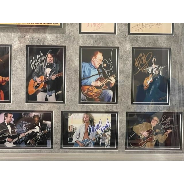 Guitarist Legends 33 signed Stevie Ray Vaughan Jimi Hendrix Chuck Berry Jimmy Page Eric Clapton 48x42 framed and signed.