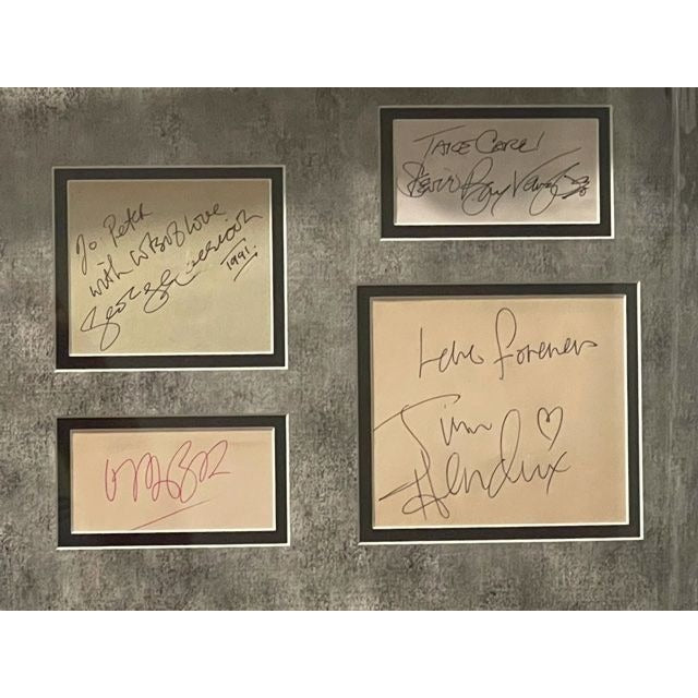 Guitarist Legends 33 signed Stevie Ray Vaughan Jimi Hendrix Chuck Berry Jimmy Page Eric Clapton 48x42 framed and signed.