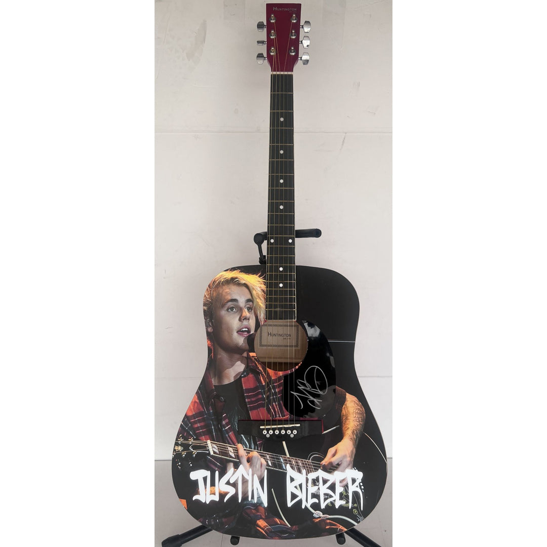 Justin Bieber Huntington Acoustic guitar signed with proof.