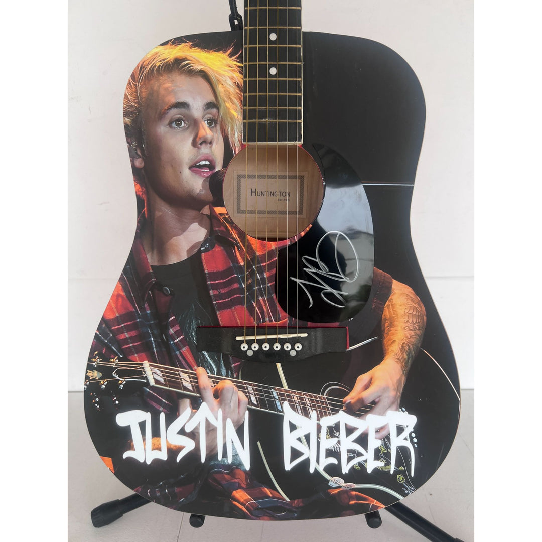 Justin Bieber Huntington Acoustic guitar signed with proof.