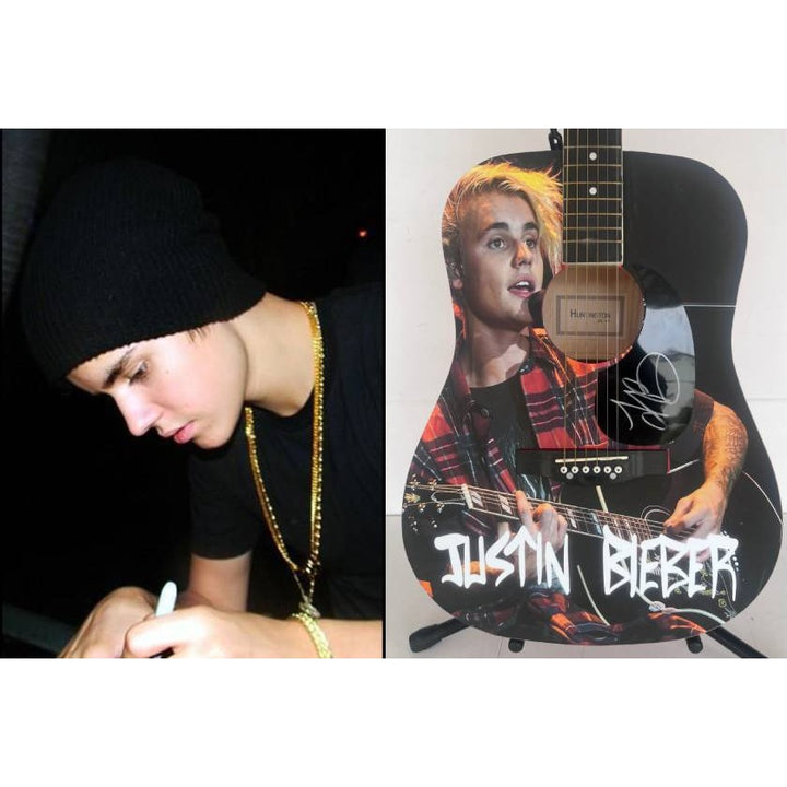 Justin Bieber Huntington Acoustic guitar signed with proof.
