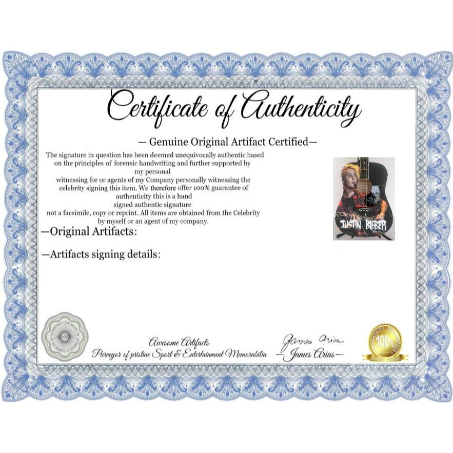 Justin Bieber Huntington Acoustic guitar signed with proof.
