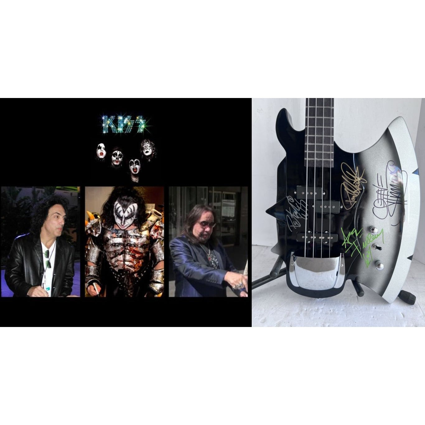 Gene Simmons Ace Frehley Peter Criss Paul Stanley Kiss One of a Kind electric bass guitar signed with proof