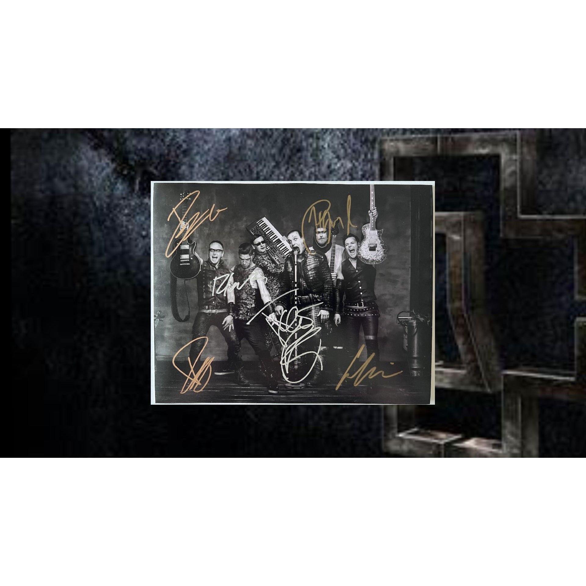 RammsteinTill Linderman Richard Kruspe Paul Landers Oliver Riedel Christoph Schneider , Christian "flake" Loren 8X10 photo signed with proof