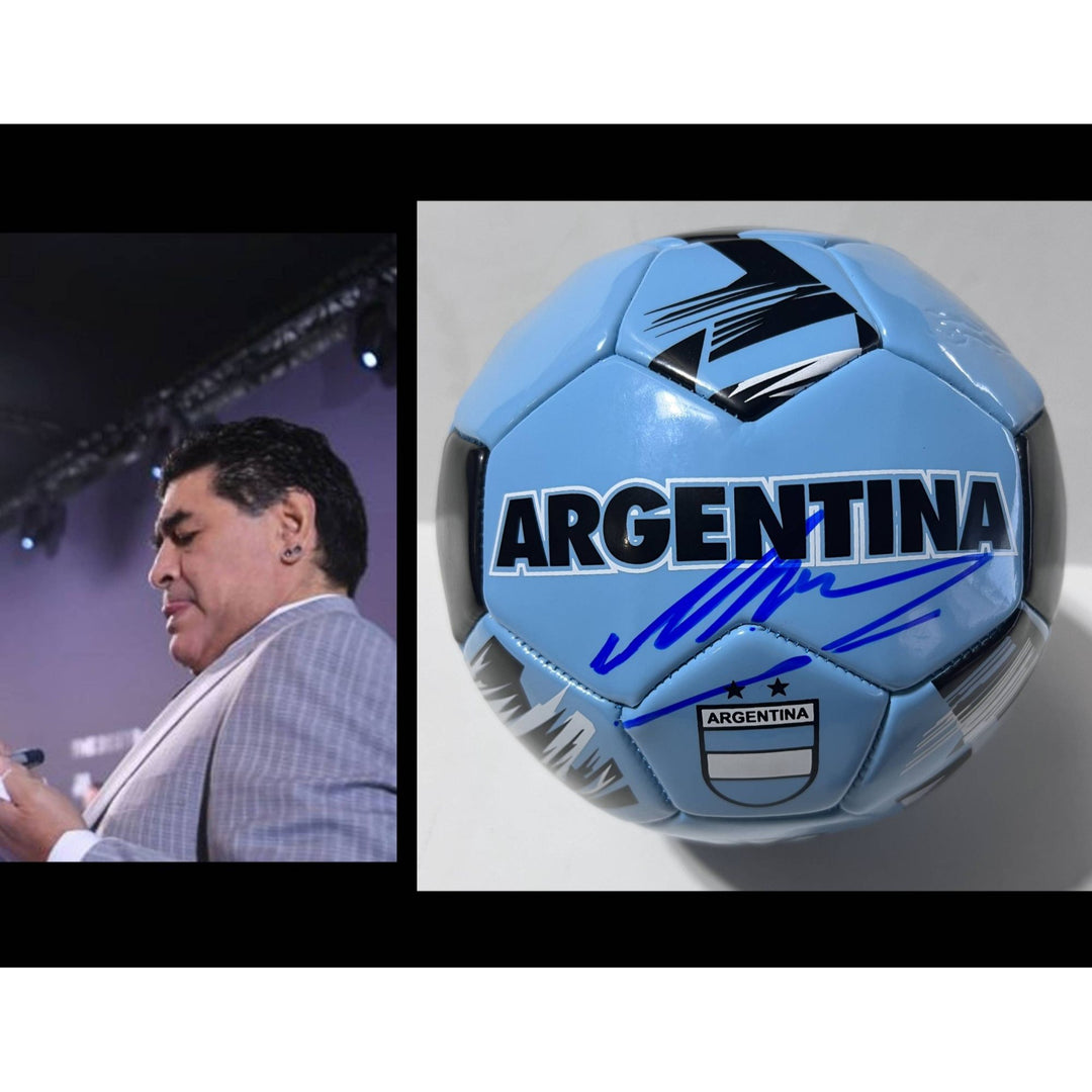 Diego Maradona Argentina full size soccer ball signed with proof with free acrylic display case