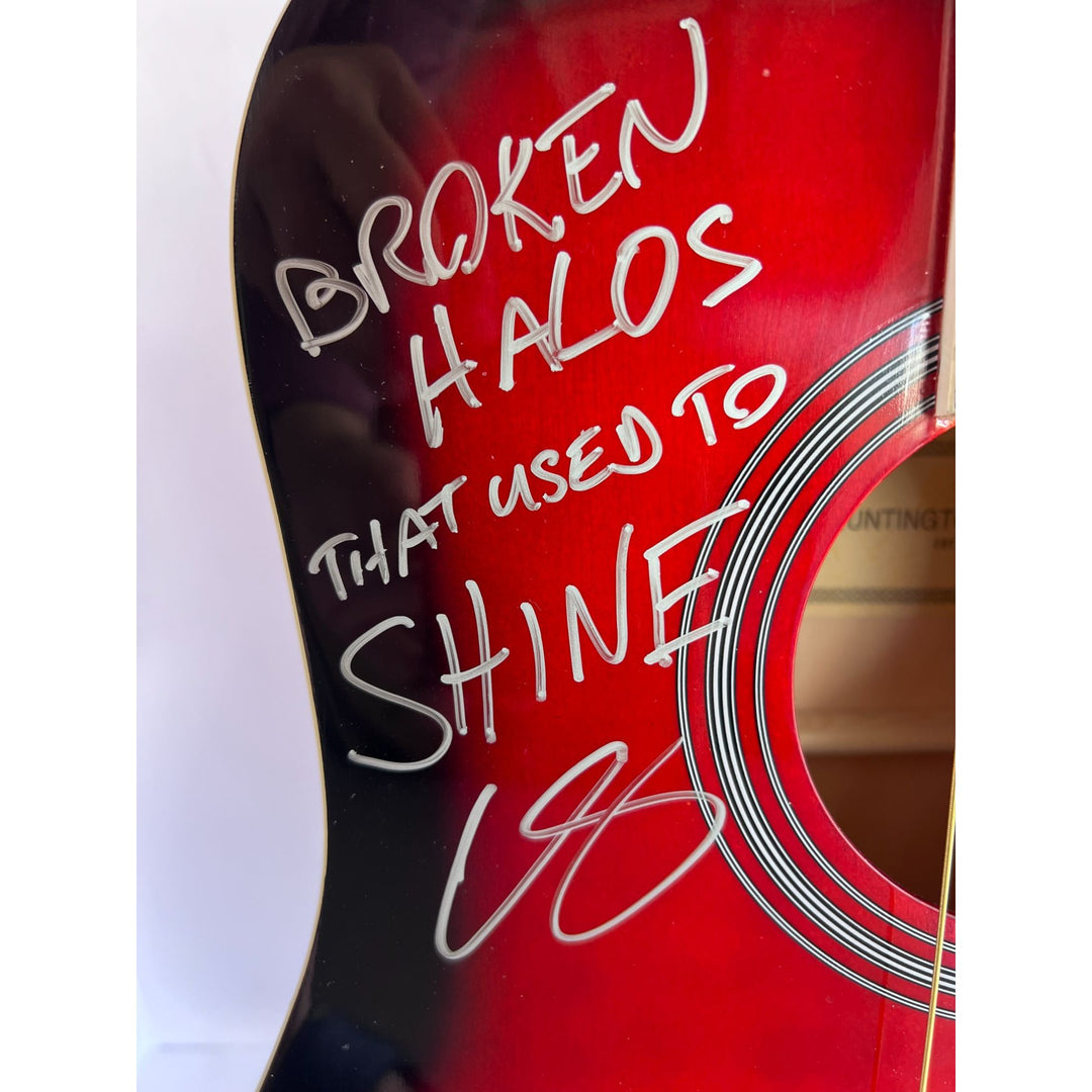 Chris Stapleton signed and inscribed broken Halos that used to shine with Justin Timberlake full size acoustic guitar signed with proof