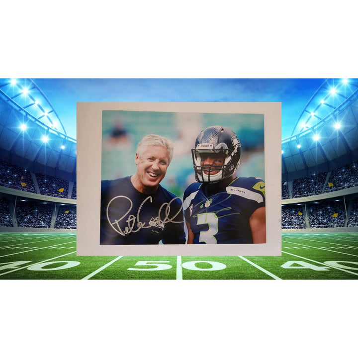 Pete Carroll and Russell Wilson Seattle Seahawks 8x10 photo sign with proof