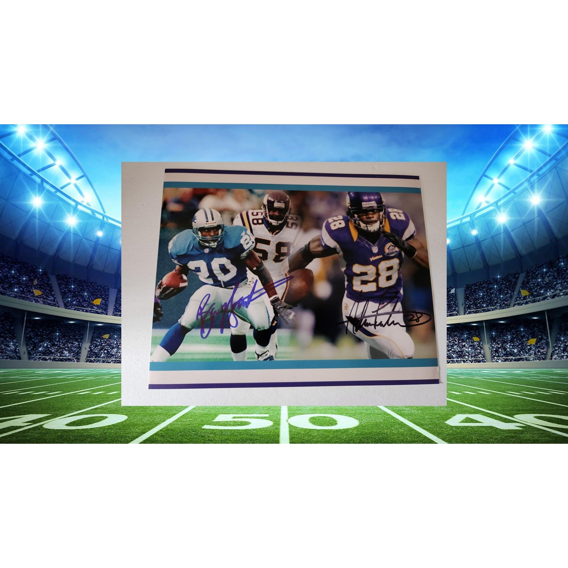 Barry Sanders and Adrian Peterson 8x10 photo signed