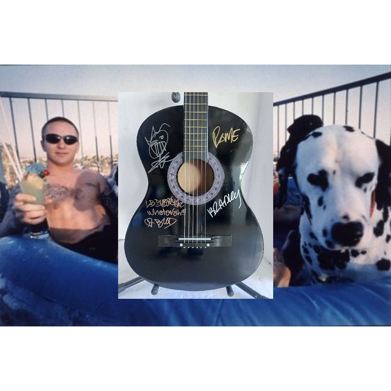 Sublime Bradley Nowell, Bud Gough, and Eric Wilson full size acoustic guitar signed