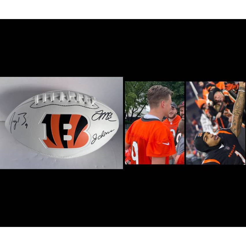 Joe Burrow and Ja'Marr Chase, Joe Mixon, Cincinnati Bengals full size football signed with proof