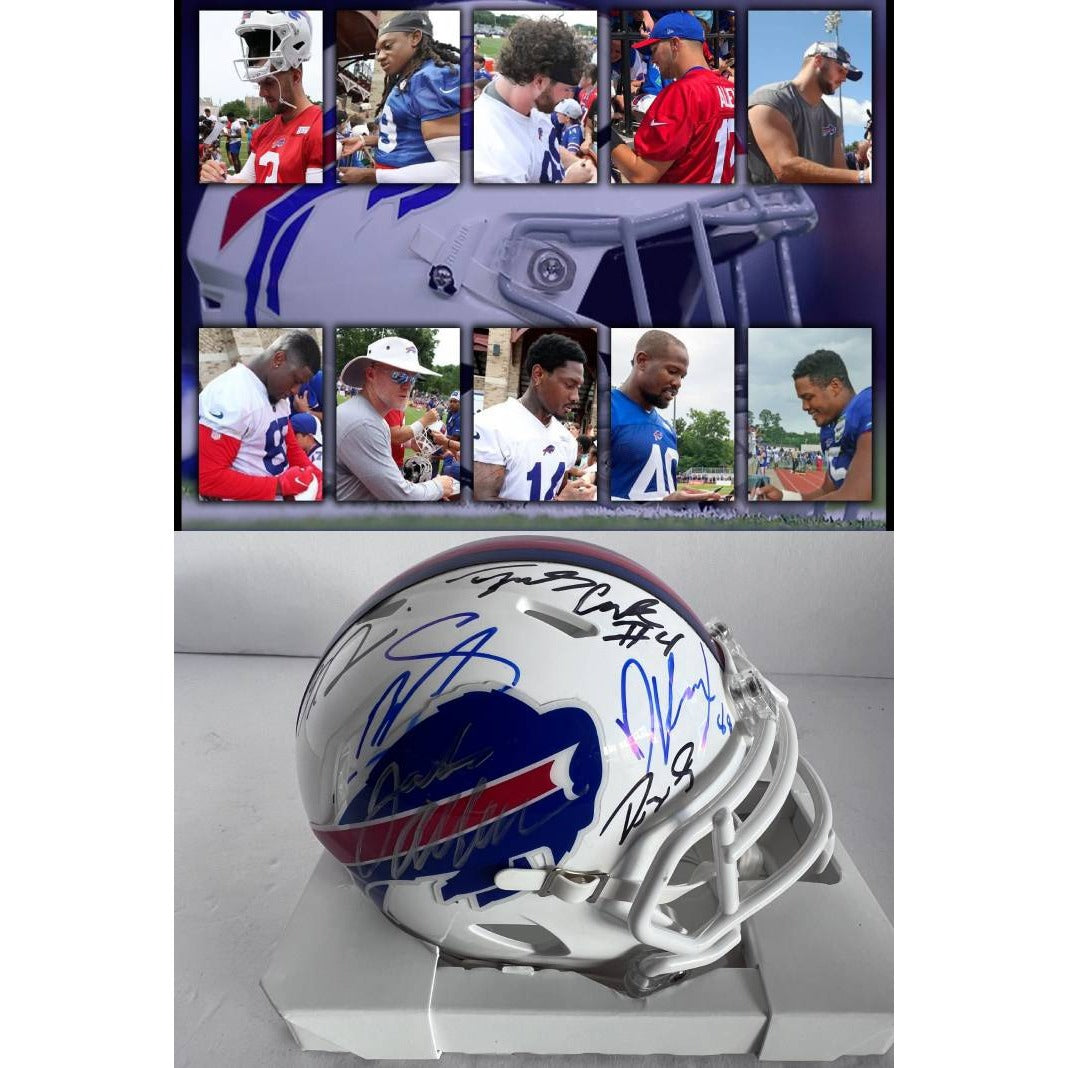 Buffalo Bills Josh Allen Dawson Knox Stefon Diggs Gabe Davis Devin Singletary James Cook mini helmet signed with proof