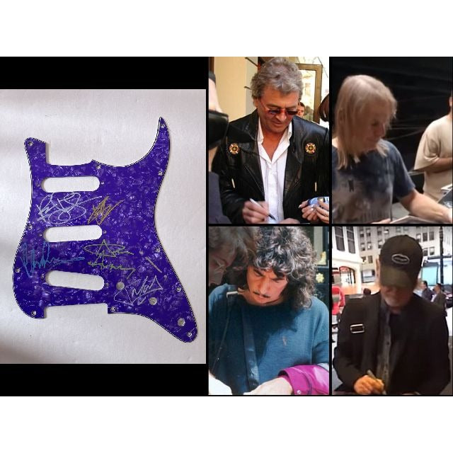 Deep Purple  Ian Paice Roger Glover Ian Gillan Don Airey  Stratocaster electric pickguard signed with proof