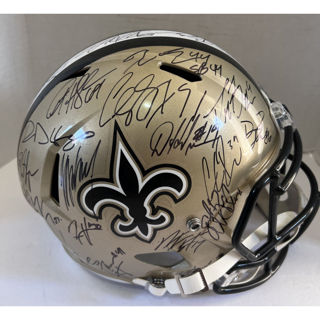 NewOrleans Saints Drew Brees Sean Payton Riddell replica speed full size team helmet signed Super Bowl champs