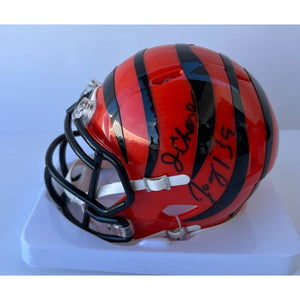 Cincinnati Bengals Joe Burrow and JaMaar Chase Riddell speed mini helmet signed with proof free acrylic display case