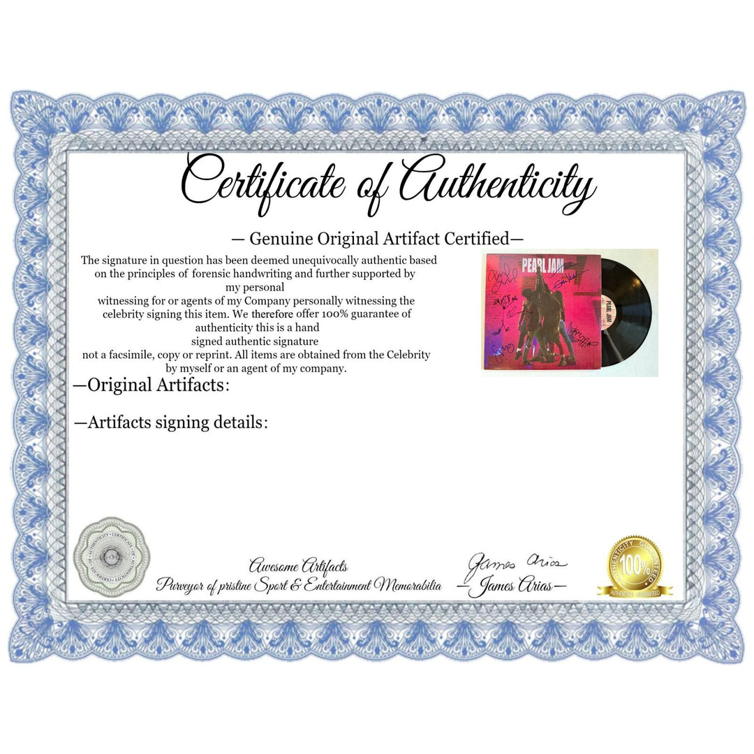 Pearl Jam original lp Eddie Vedder, Jeff Ament, Stone Gossard, Mike McCready, Dave Abbruzzese signed with proof