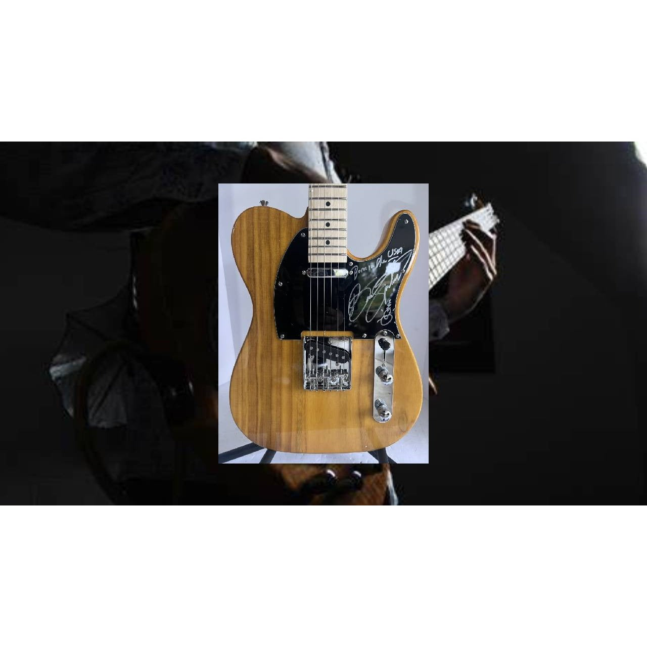 Bruce Springsteen "The Boss" signed and inscribed "Born in the USA" with Sketch butterscotch Telecaster electric guitar signed with proof