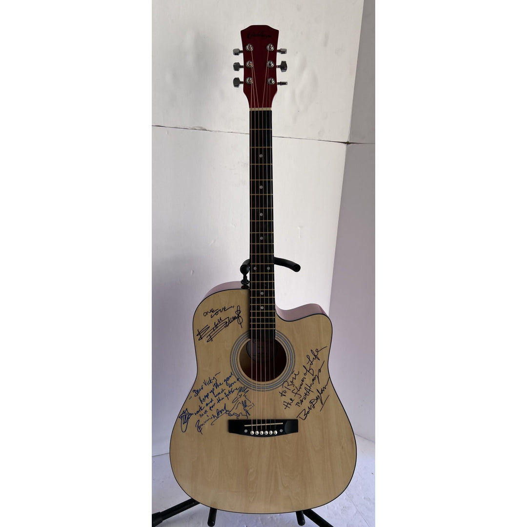 Keith Richards Bob Dylan Ronnie Wood One of a Kind signed and inscribed full size Ashharpe acoustic guitar signed with proof