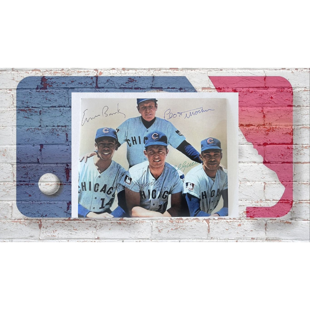 Chicago Cubs Leo Durocher Ernie Banks Billy Williams Ron Santo 8x10 photo signed with proof