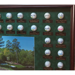 Load image into Gallery viewer, Masters Champions golf balls 44 in all Tiger Woods, Jack Nicklaus, Ben Hogan, Arnold Palmer framed and signed
