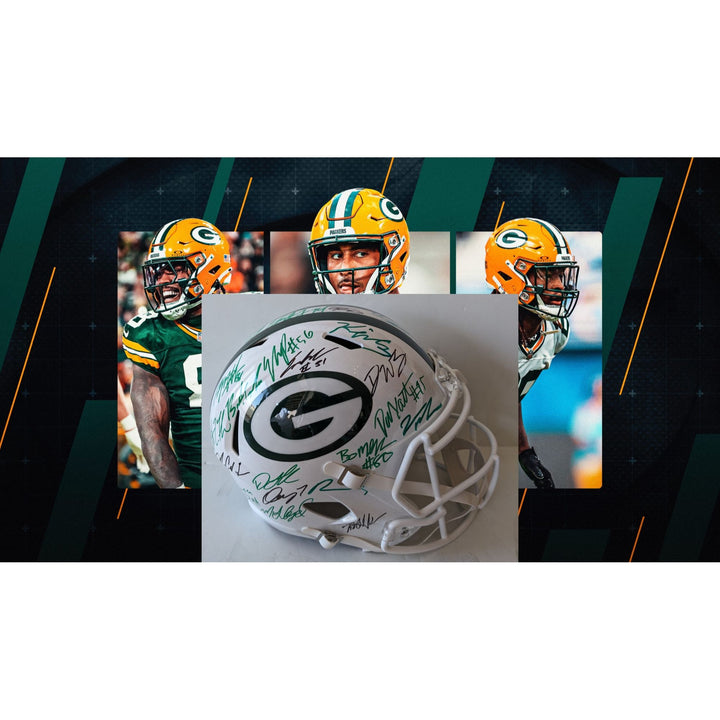 Green Bay Packers 2025 team helmet 35 plus Jordan Love Micah Parsons, Josh Jacobs, Romeo Doubs, Riddell full size helmet signed with proof
