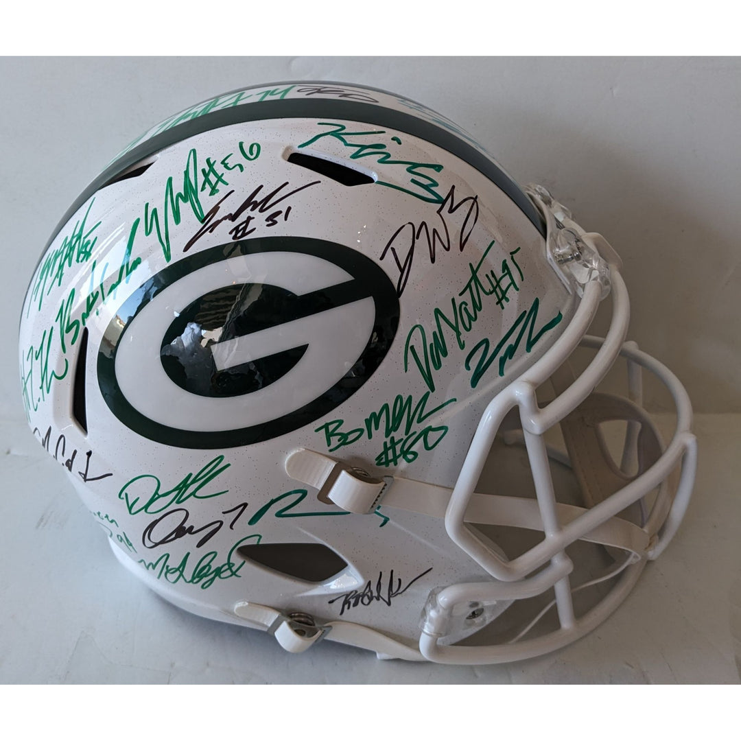 Green Bay Packers 2025 team helmet 35 plus Jordan Love Micah Parsons, Josh Jacobs, Romeo Doubs, Riddell full size helmet signed with proof