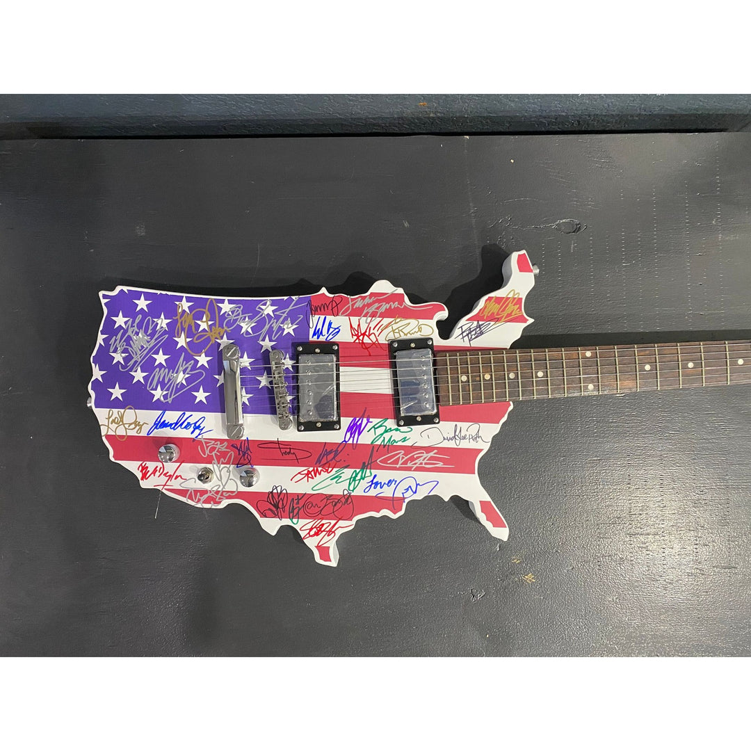 Bob Dylan, Bruce Springsteen, Billy Joel, Eddie Van Halen 41 Rock icons signed guitar with proof