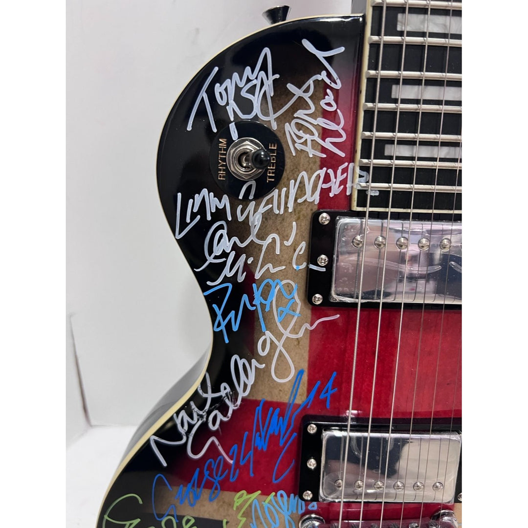 British Rock Legends 25 plus one of a kind electric guitar Coldplay, Amy Winehouse George Michael Morrissey Robert Smith signed with proof