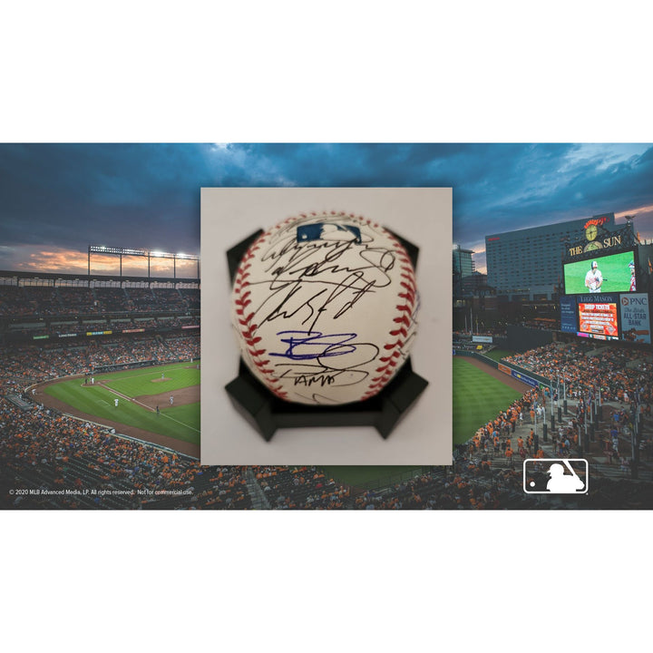 New York Yankees Derek Jeter Mariano Rivera Hideki Matsui World Series champions team signed baseball with free acrylic display case