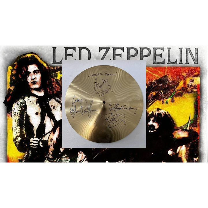 Led Zeppelin Jimmy Page Robert Plant John Paul Jones 14 inch cymbal signed with proof