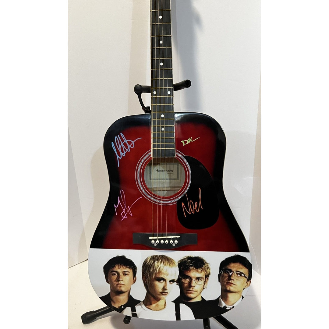 Dolores O Riordan, Noel and Mike Hogan, Fergal Lawler The Cranberries  one of a kind acoustic guitar signed with proof