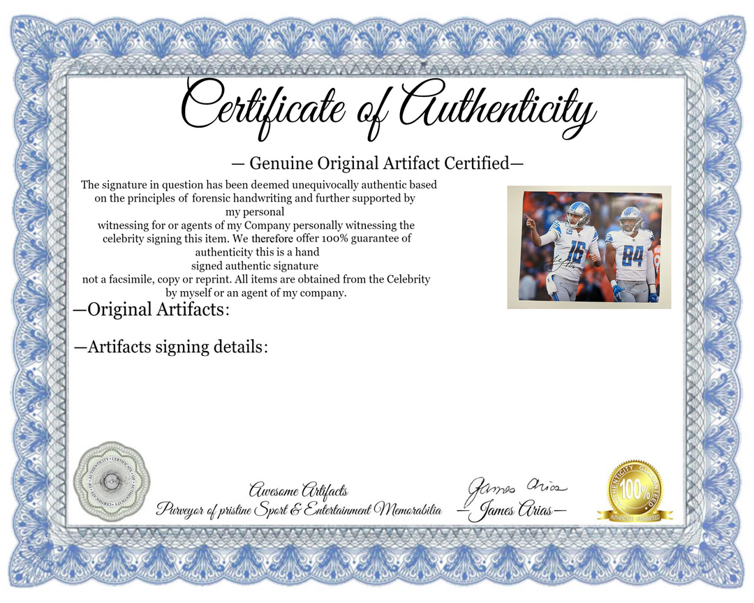 Detroit Lions Jared Goff 16x20 photo signed with proof