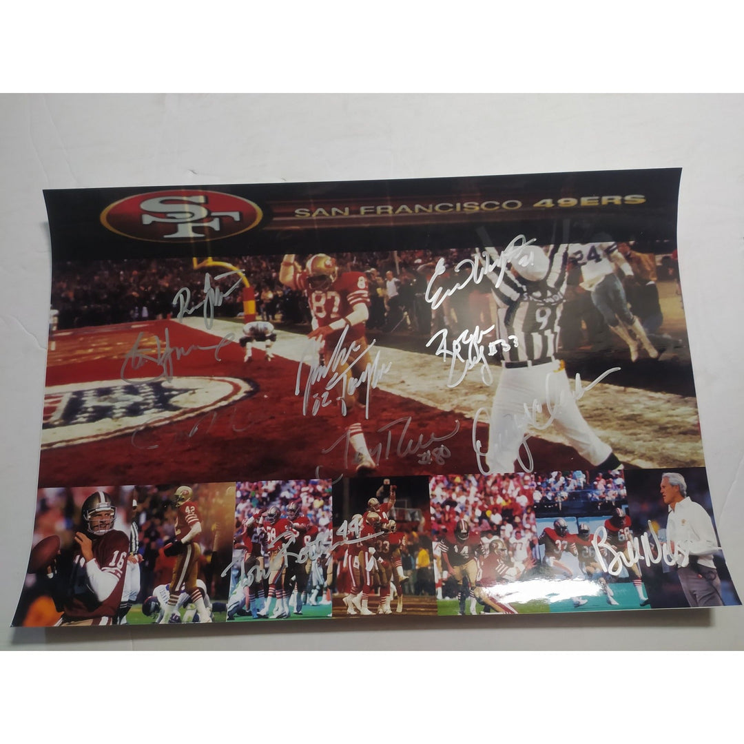 Joe Montana Jerry Rice Steve Young Ronnie Lott Rodger Craig Dwight Clark Bill Walsh 13x19 photo signed with proof Awesome Artifacts
