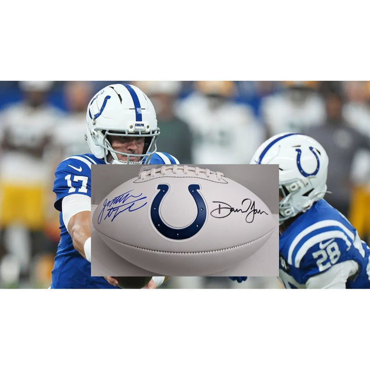 Jonathan Taylor and Daniel Jones Indianapolis Colts 2025 full size football signed with proof