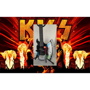 Kiss Gene Simmons Peter Criss, Paul Stanley, Ace Frehley and Eric Singer axe bass guitar signed with proof
