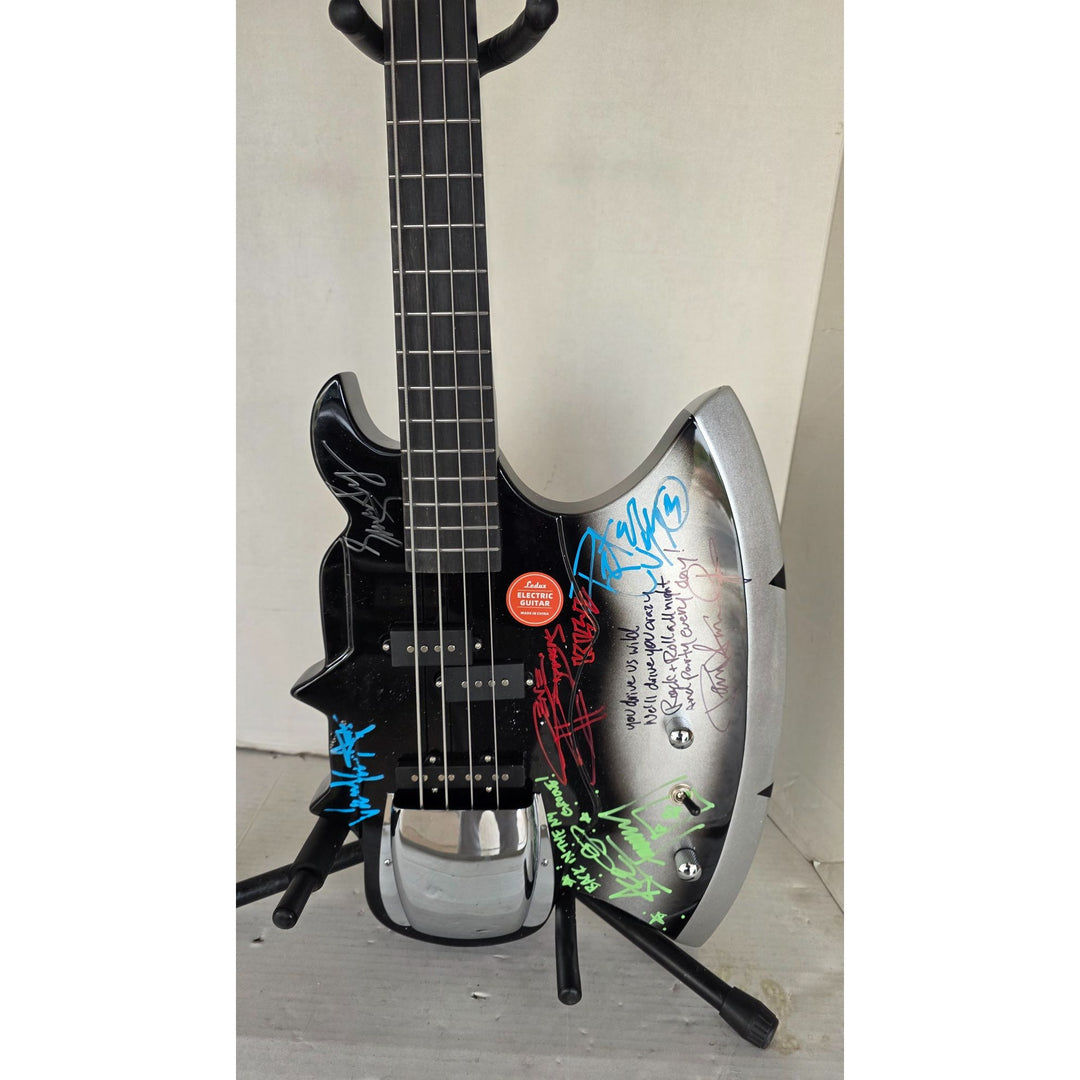 Kiss Gene Simmons Peter Criss, Paul Stanley, Ace Frehley and Eric Singer axe bass guitar signed with proof.