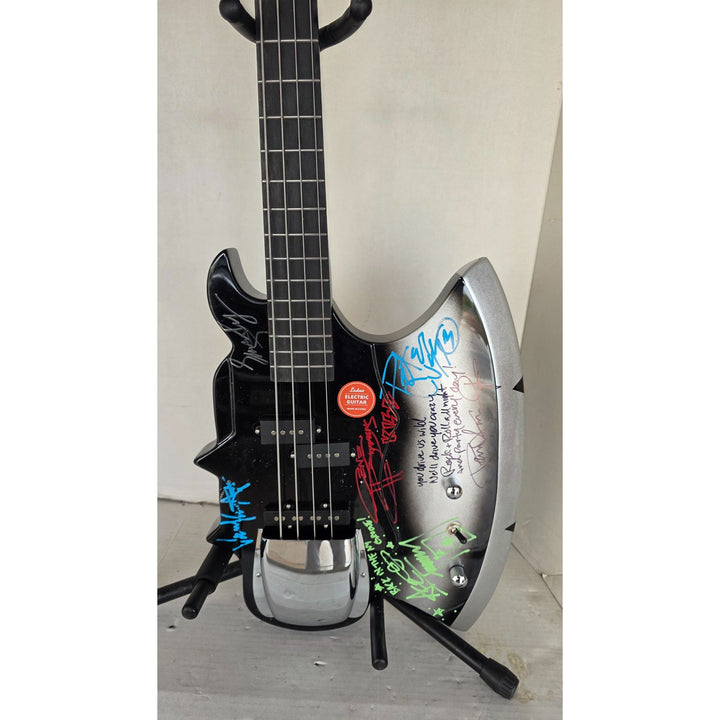Kiss Gene Simmons Peter Criss, Paul Stanley, Ace Frehley and Eric Singer axe bass guitar signed with proof.