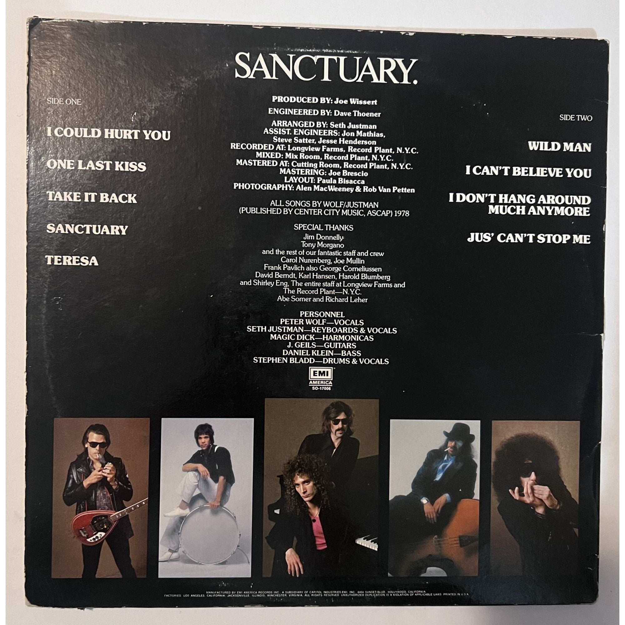 Geils Band original Sanctuary LP Peter Wolf, Magic Dick, Seth Justman, Danny Klein and J. Geils signed with proof