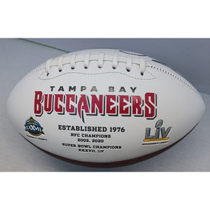 Tampa Bay Buccaneers Tom Brady and Rob Gronkowski full size logo football signed with proof